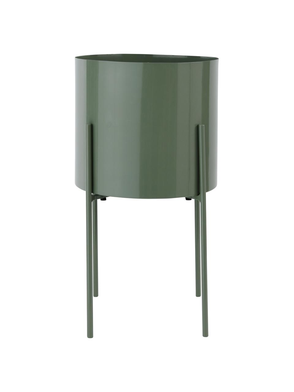 Grand cache-pot vert avec support Milton, Métal, enduit, Vert, brillant, Ø 25 x haut. 45 cm