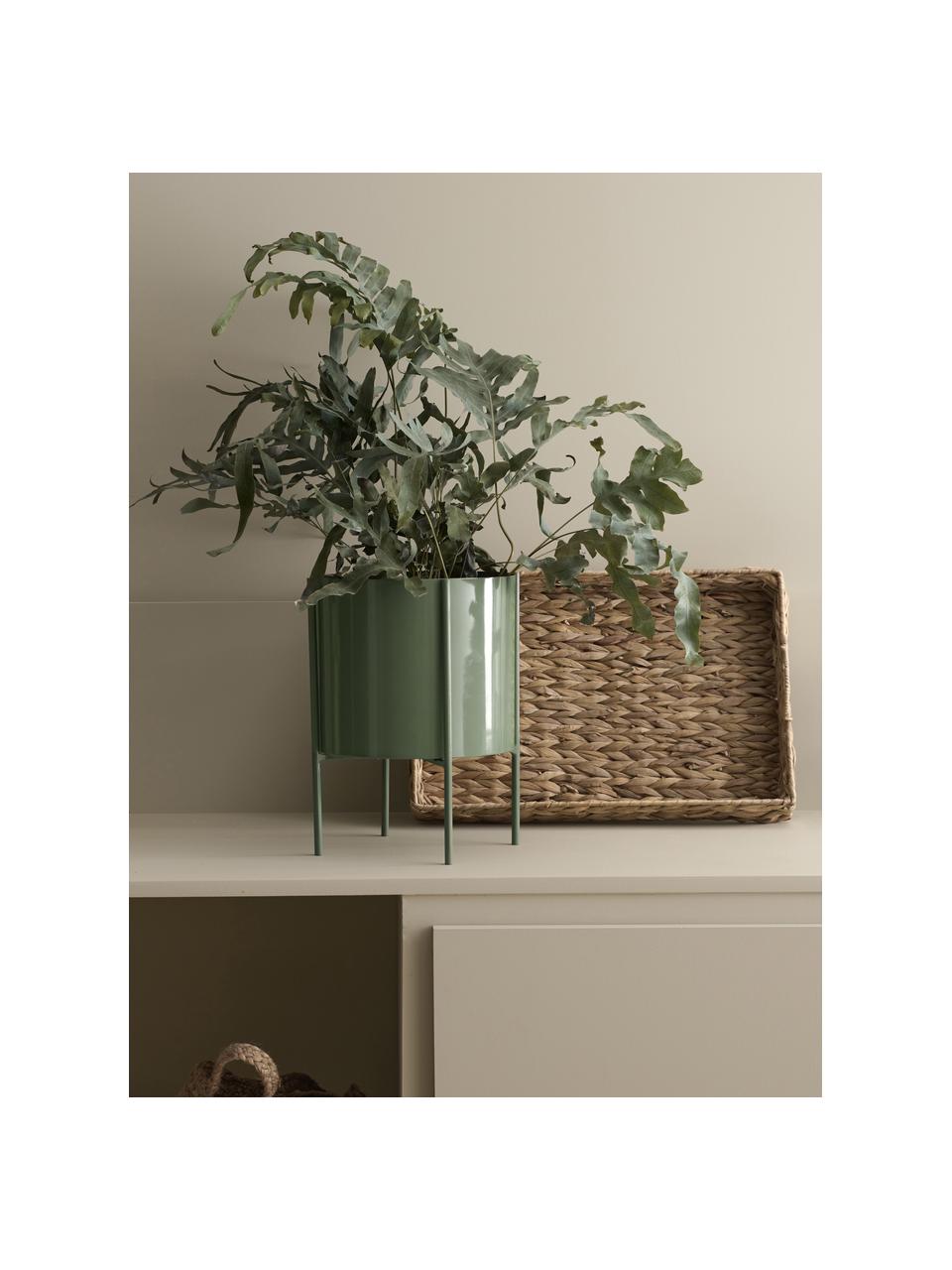 Grand cache-pot vert avec support Milton, Métal, enduit, Vert, brillant, Ø 25 x haut. 45 cm