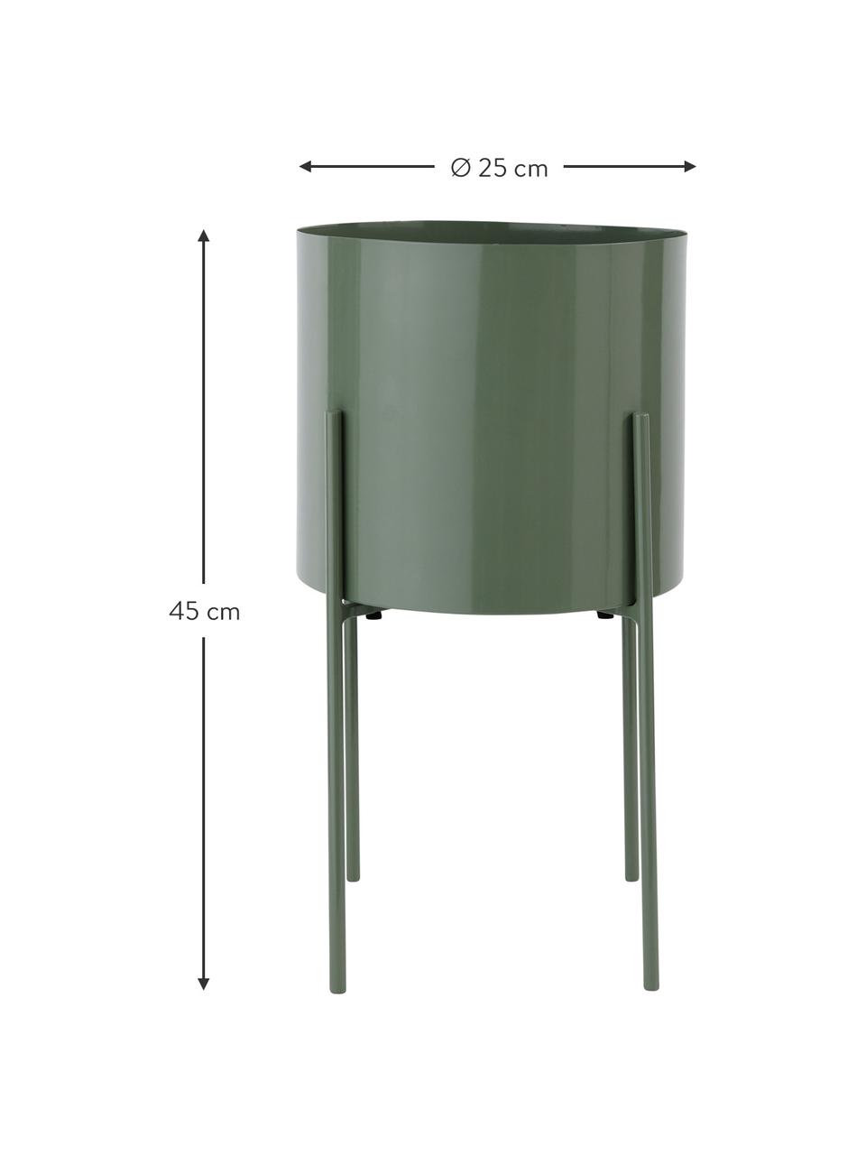 Grand cache-pot vert avec support Milton, Métal, enduit, Vert, brillant, Ø 25 x haut. 45 cm