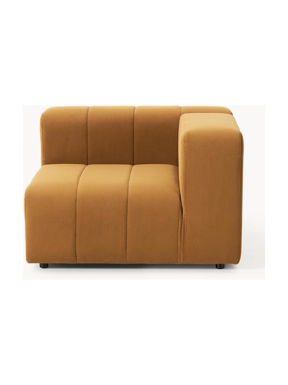 Modulo angolare in velluto Lena, Rivestimento: velluto (100% poliestere), Struttura: legno di faggio, truciola, Piedini: plastica, Velluto giallo ocra, Larg. 106 x Prof. 106 cm, chaise longue a sinistra