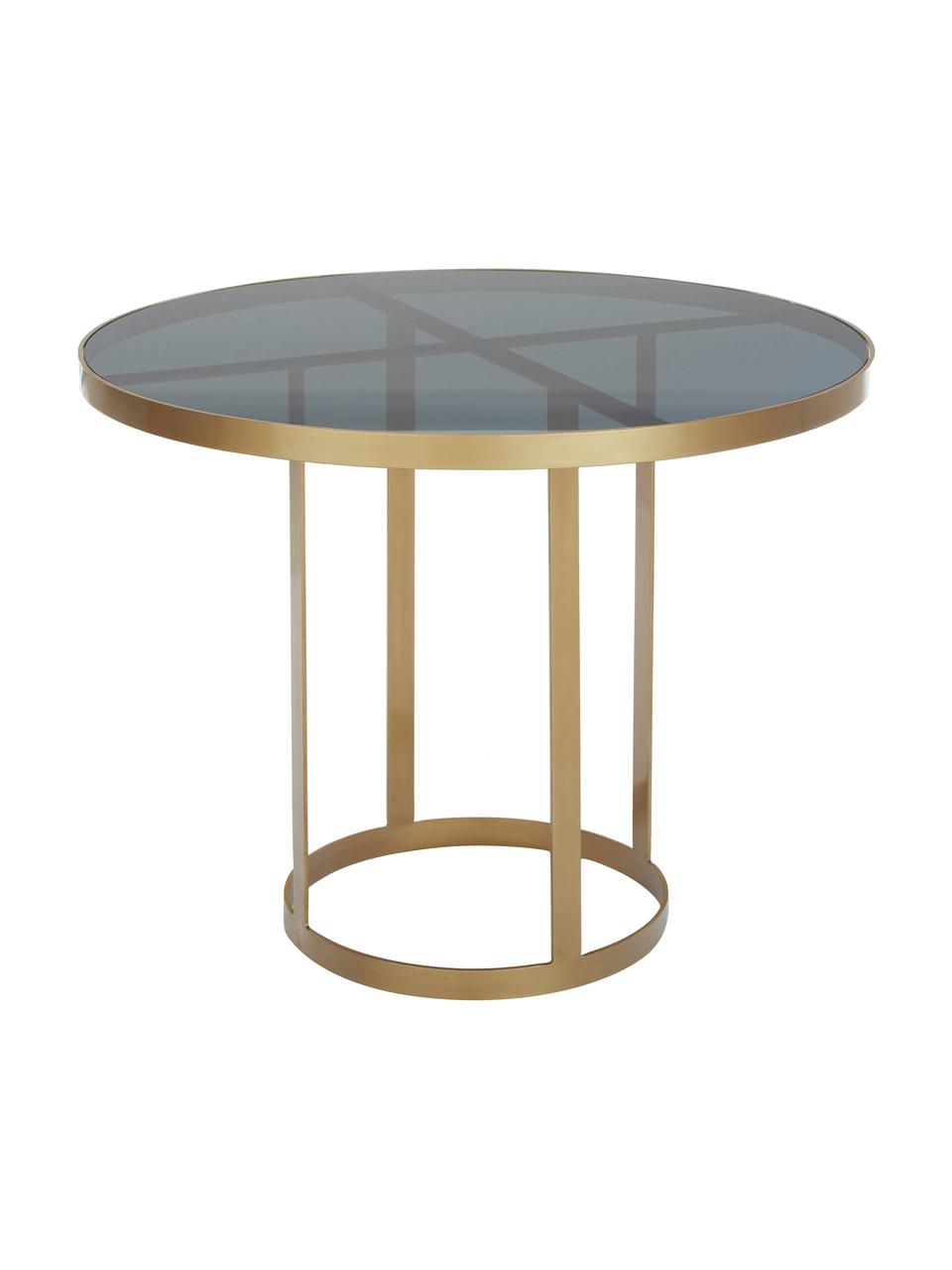 Ronde eettafel Marika met glazen tafelblad, Ø 100 cm, Frame: gelakt metaal, Tafelblad: getint glas, Transparant, Ø 100 x H 76 cm