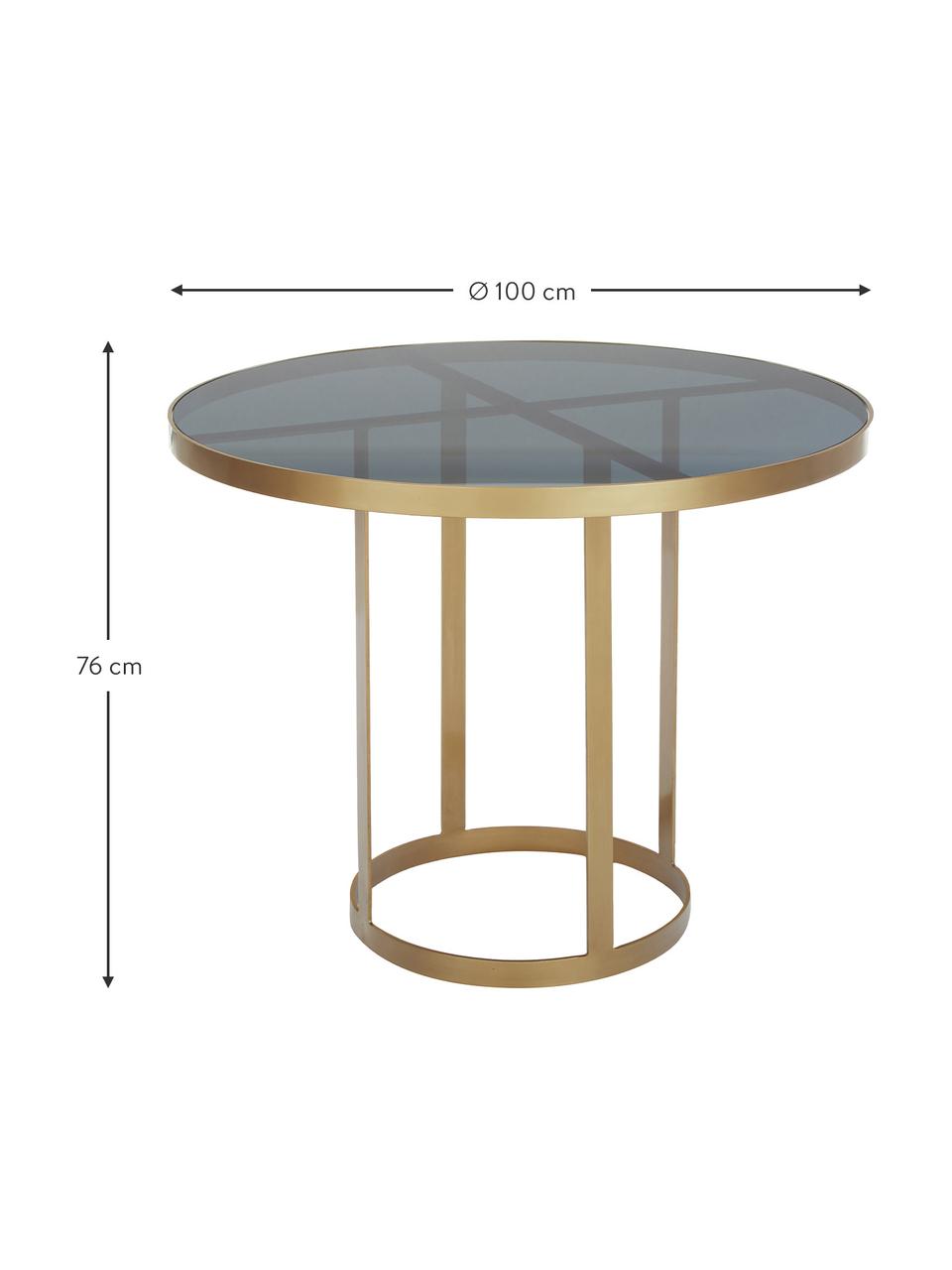 Okrągły stół do jadalni ze szklanym blatem Marika, Stelaż: metal lakierowany, Blat: szkło barwione, Transparentny, Ø 100 x W 76 cm