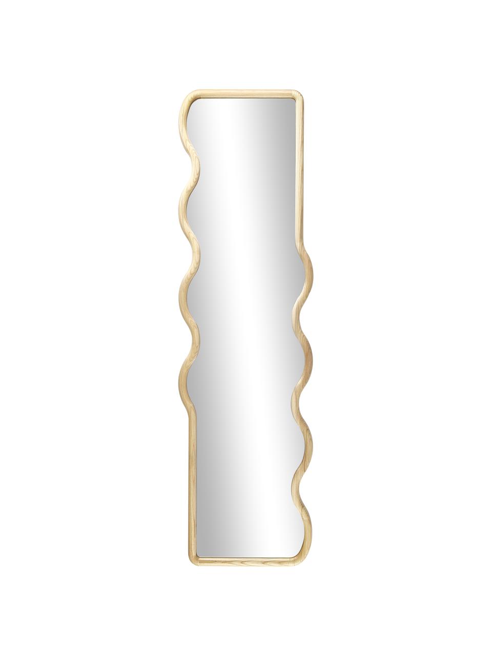 Zvlněné nástěnné zrcadlo ze dřeva Stream, Béžová, Š 50 cm, V 175 cm