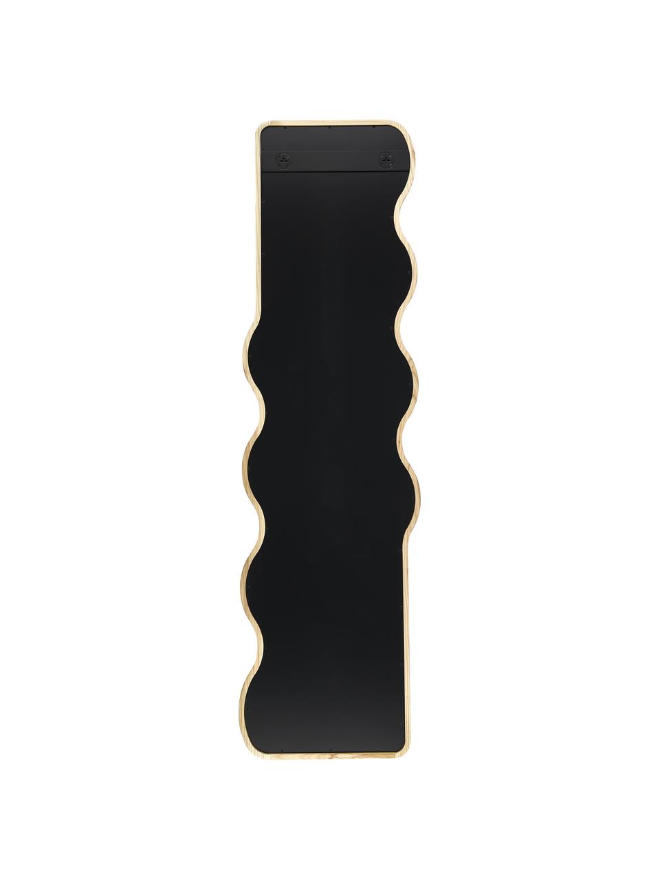 Wellenförmiger Wandspiegel Stream aus Holz, Rahmen: Eschenholz, Spiegelfläche: Spiegelglas, Rückseite: Mitteldichte Holzfaserpla, Beige, B 50 x H 175 cm