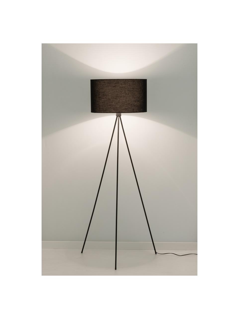 Lámpara de pie trípode Cella, Pantalla: mezcla de algodón, Cable: plástico, Negro, Al 158 cm