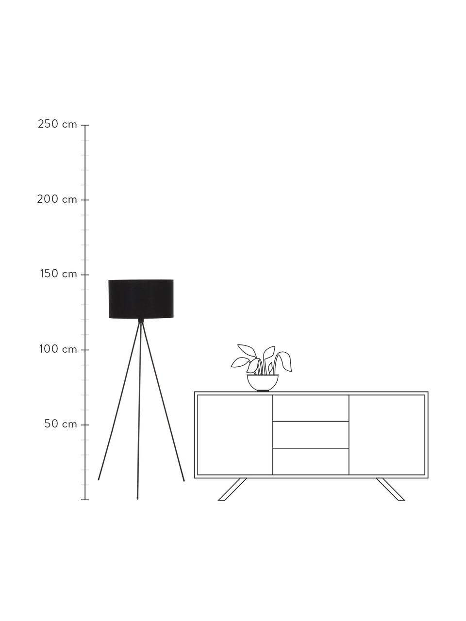 Lámpara de pie trípode Cella, Pantalla: mezcla de algodón, Cable: plástico, Negro, Ø 45 x Al 147 cm