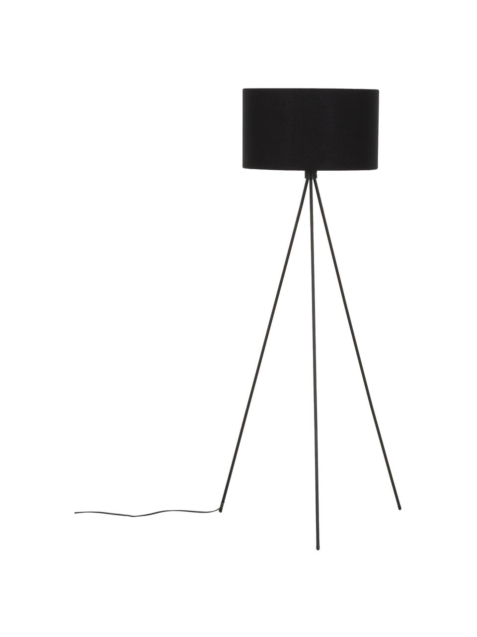Stojací lampa trojnožka s látkovým stínidlem Cella, Černá, Ø 45 cm, V 147 cm
