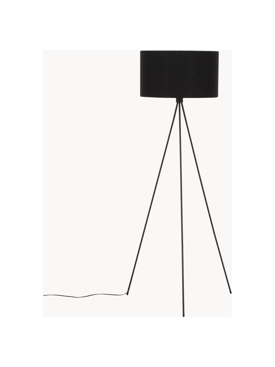 Lámpara de pie trípode Cella, Pantalla: mezcla de algodón, Cable: plástico, Negro, Al 158 cm