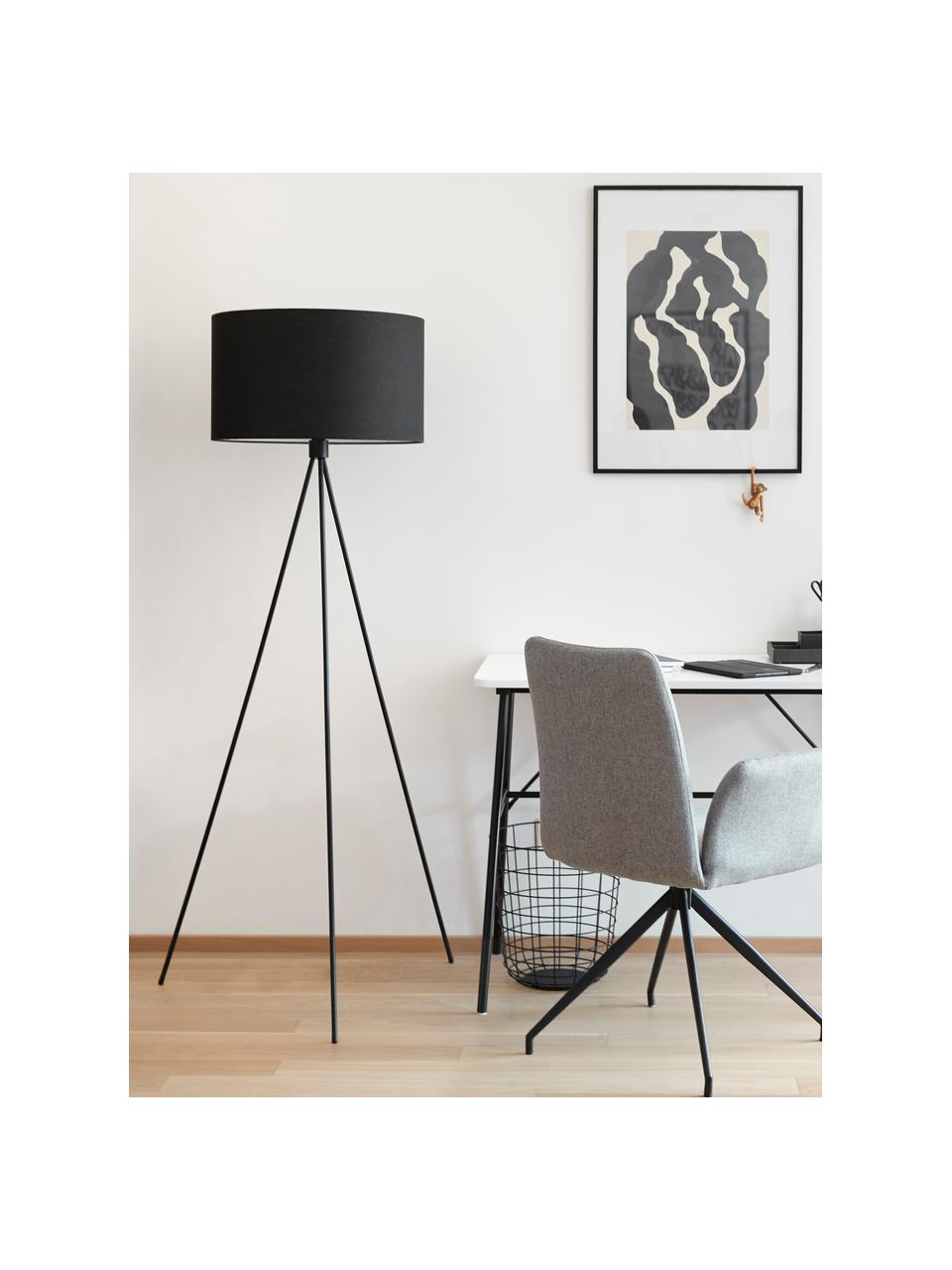 Lampa podłogowa trójnóg z kloszem z tkaniny Cella, Czarny, W 158 cm