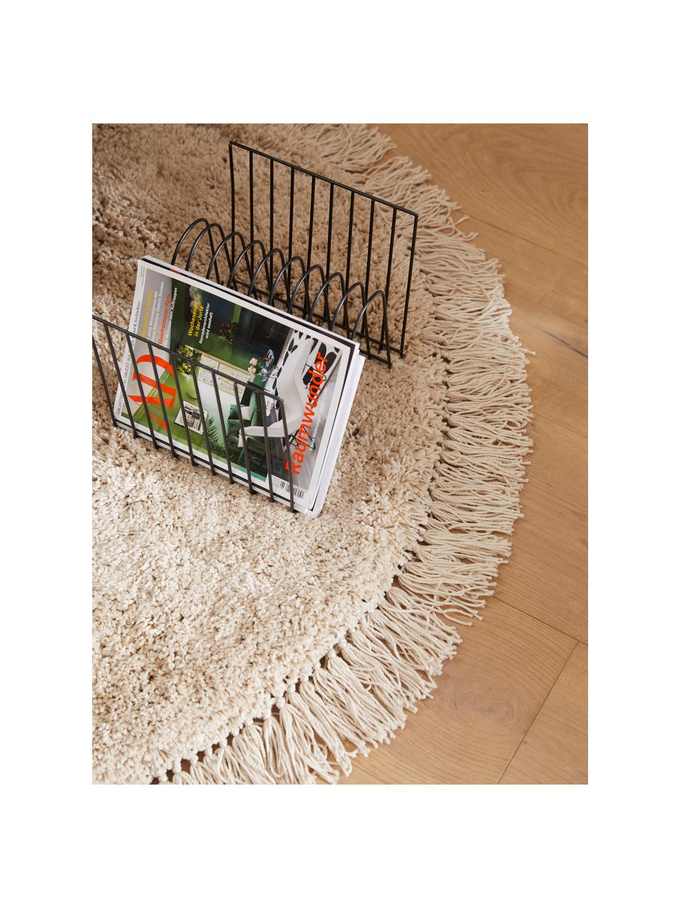 Flauschiger runder Hochflor-Teppich Dreamy mit Fransen, Flor: 100 % Polyester, Beige, Ø 120 cm (Größe S)