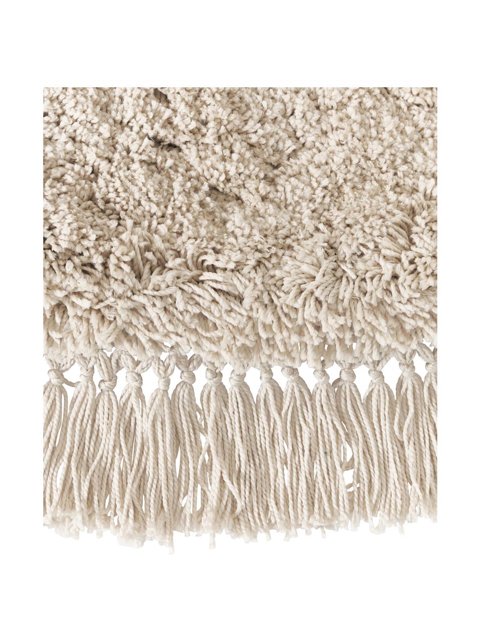 Flauschiger runder Hochflor-Teppich Dreamy mit Fransen, Flor: 100 % Polyester, Beige, Ø 120 cm (Größe S)