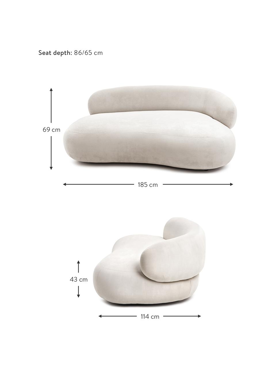 Sofá riñón Alba (2 plazas), Tapizado: 97% poliéster, 3% nylon A, Estructura: madera de abeto maciza, m, Patas: plástico, Tejido blanco crema, An 185 x F 114 cm, respaldo derecho