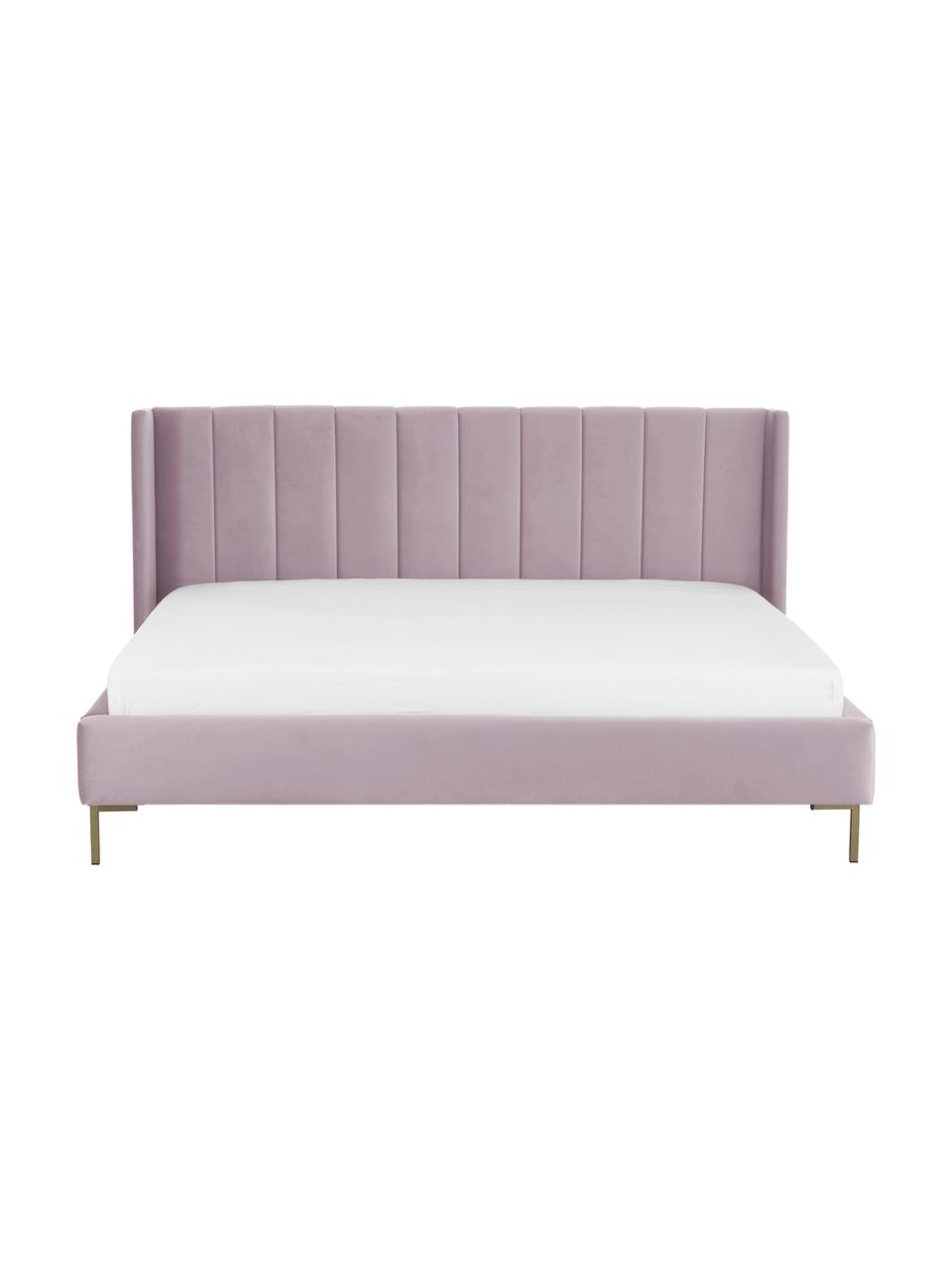 Letto imbottito in velluto Dusk, Rivestimento: velluto di poliestere Il , Piedini: metallo verniciato a polv, Velluto malva, Larg. 140 x Lung. 200 cm