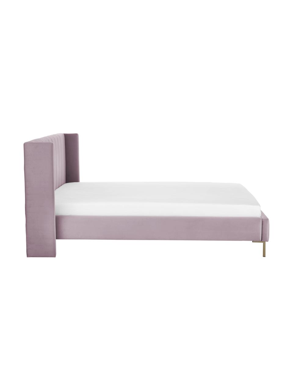 Cama tapizada en terciopelo Dusk, Tapizado: terciopelo de poliéster A, Estructura: madera de pino maciza con, Patas: metal con pintura en polv, Terciopelo malva, An 140 x L 200 cm