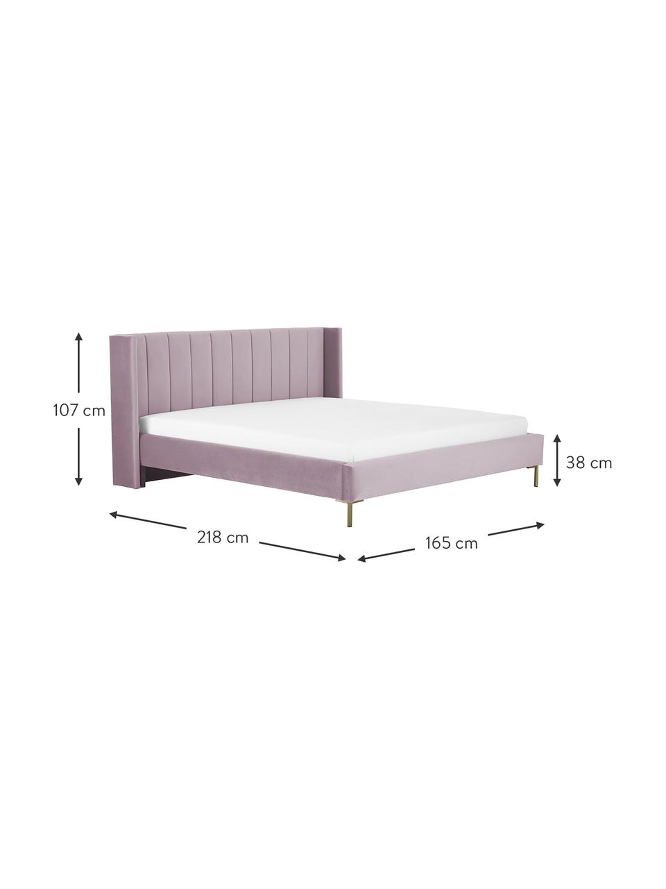 Łóżko tapicerowane z aksamitu Dusk, Tapicerka: aksamit poliestrowy Dzięk, Korpus: lite drewno sosnowe z cer, Nogi: metal malowany proszkowo, Mauve aksamit, S 140 x D 200 cm