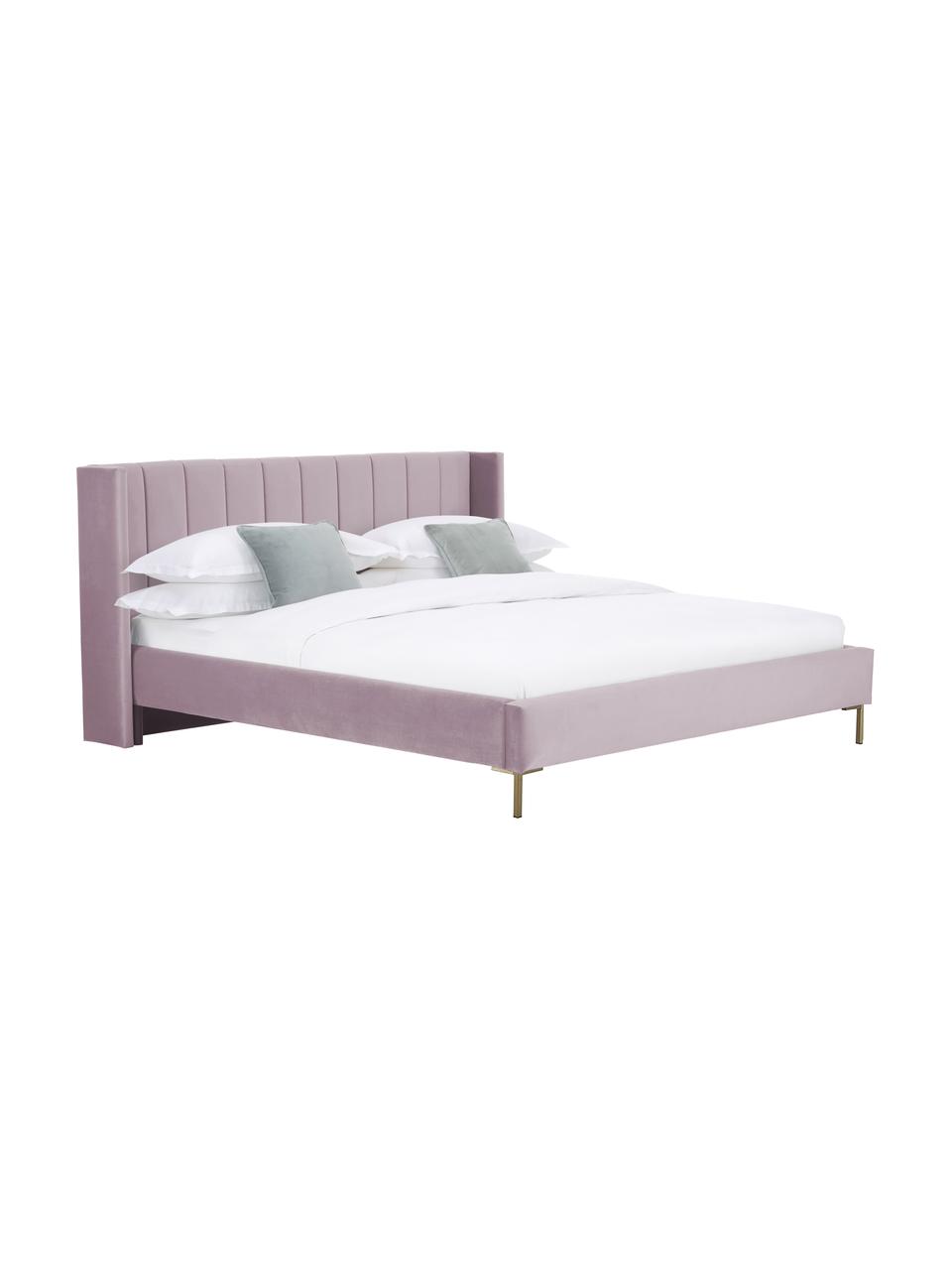 Letto imbottito in velluto Dusk, Rivestimento: velluto di poliestere Il , Piedini: metallo verniciato a polv, Velluto malva, Larg. 140 x Lung. 200 cm