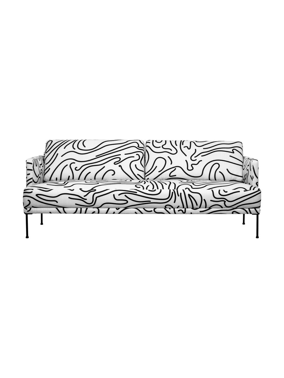 Gemustertes Sofa Fluente (3-Sitzer) mit Metall-Füssen, Bezug: 100% Polyester Der hochwe, Gestell: Massives Kiefernholz, Webstoff Weiss/Schwarz, B 196 x T 85 cm
