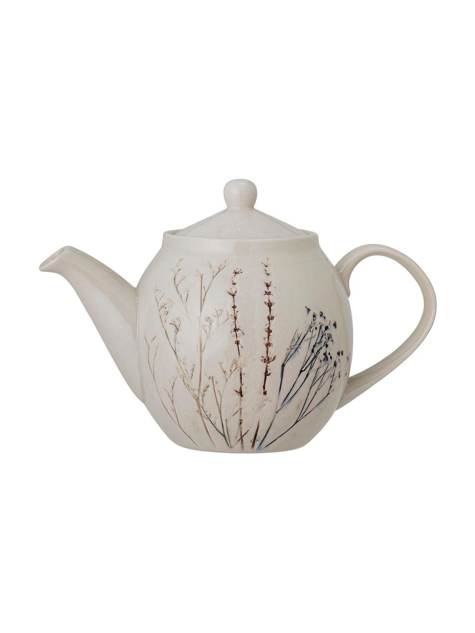 Handgemaakte theepot Bea met grasmotief, 1.2 L, Keramiek, Beige, Ø 14 x H 17 cm, 1.2 L