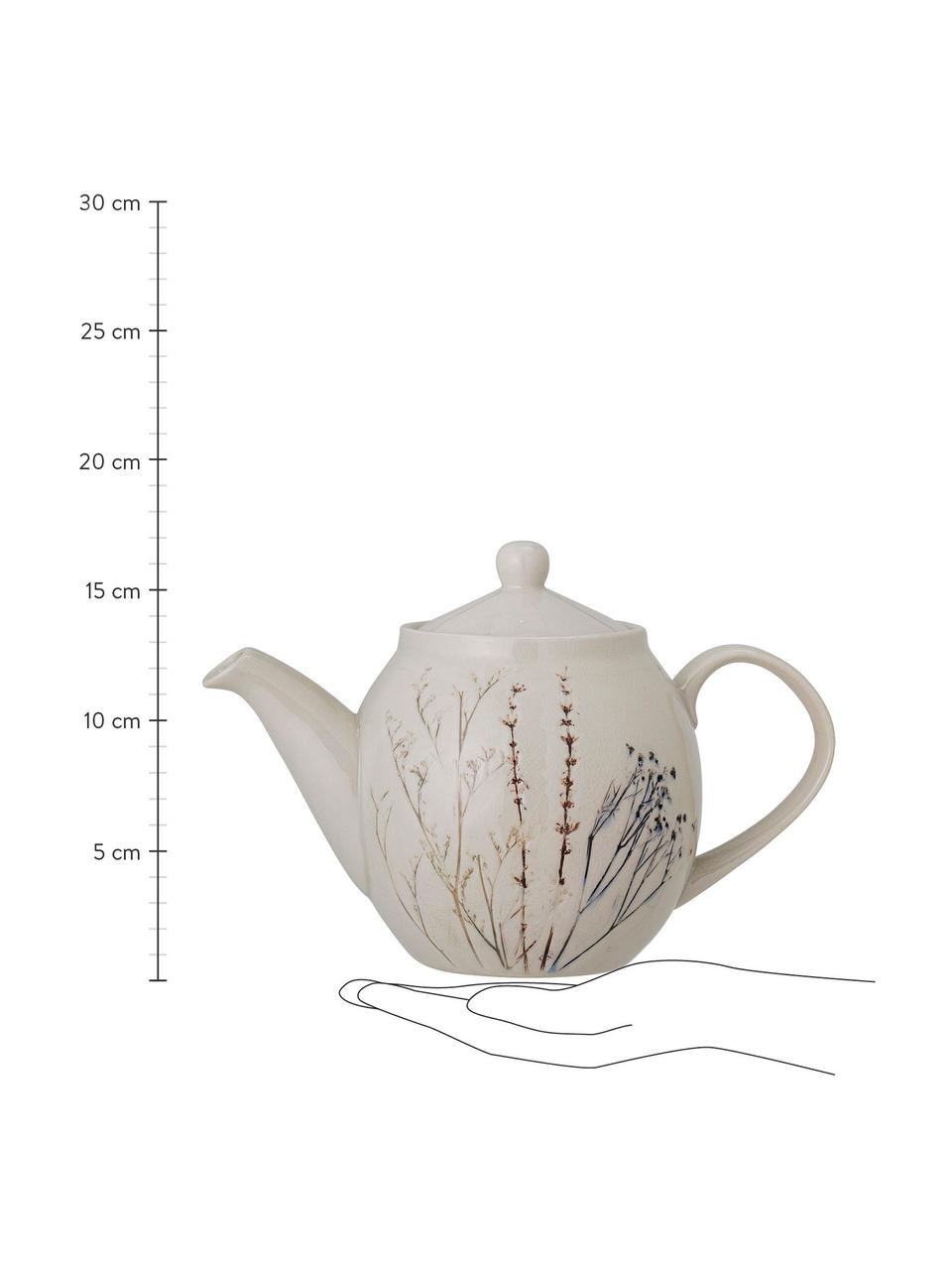 Handgemachte Teekanne Bea mit Gräser-Motiv, 1.2 L, Steingut, Beige, Ø 14 x H 17 cm, 1.2 L