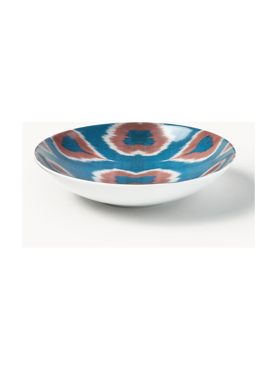 Handgefertigte Porzellan-Servierschale Ikat, Porzellan, Blau, Rostrot, Weiss, Ø 22 cm