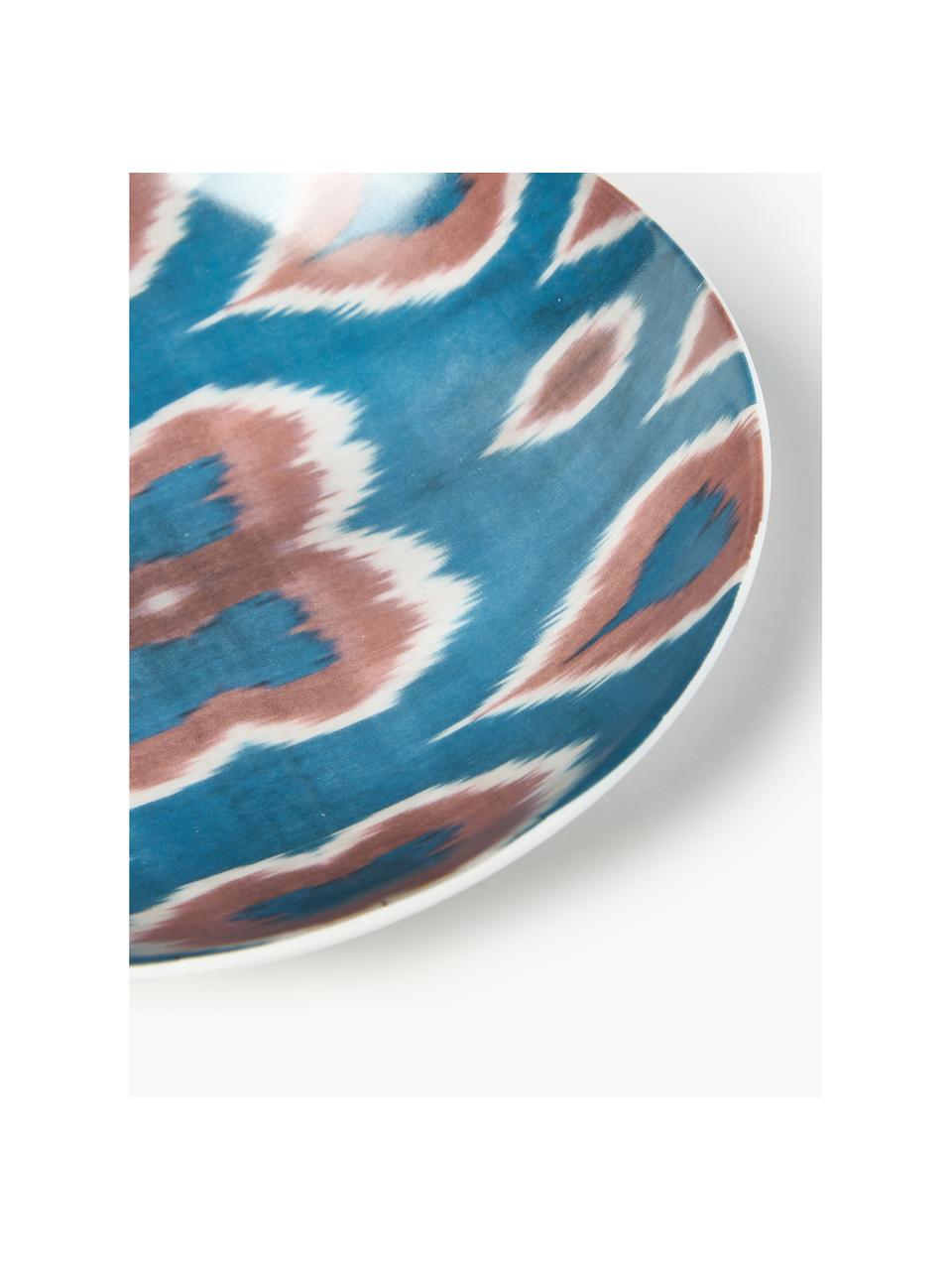 Handgefertigte Porzellan-Servierschale Ikat, Porzellan, Blau, Rostrot, Weiss, Ø 22 cm