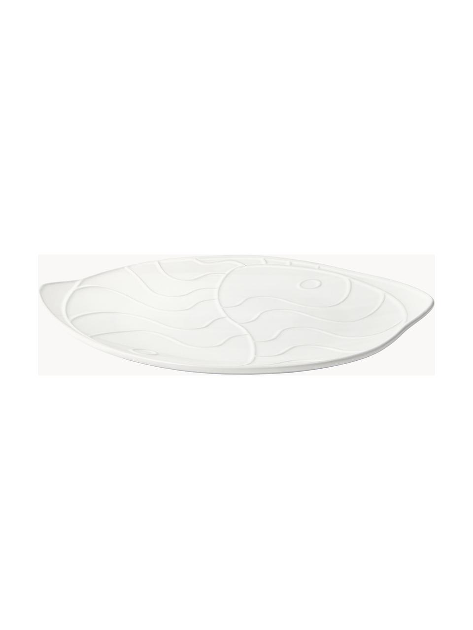 Plat de service Pesce, Grès cérame, Blanc, larg. 35 x long. 31 cm