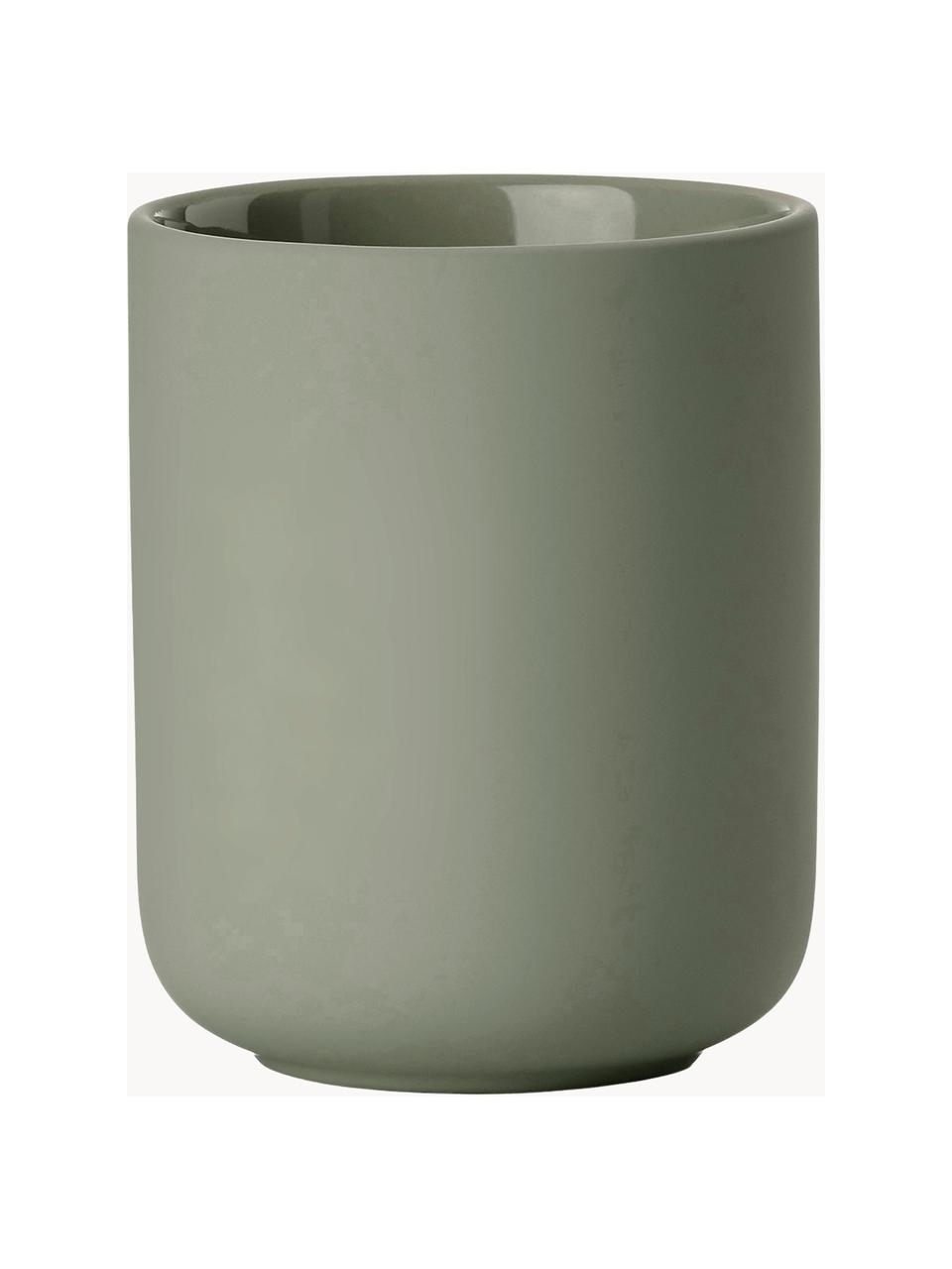 Vaso cepillo de dientes Ume, Gres revestido con superficie de tacto suave (plástico), Verde salvia, Ø 8 x Al 10 cm