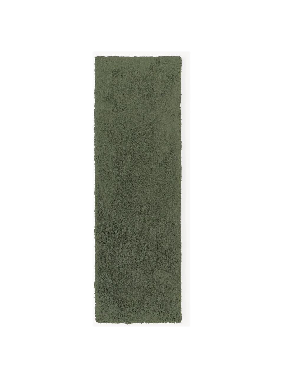Puszysty chodnik z długim włosiem Leighton, Ciemny zielony, S 80 x L 200 cm