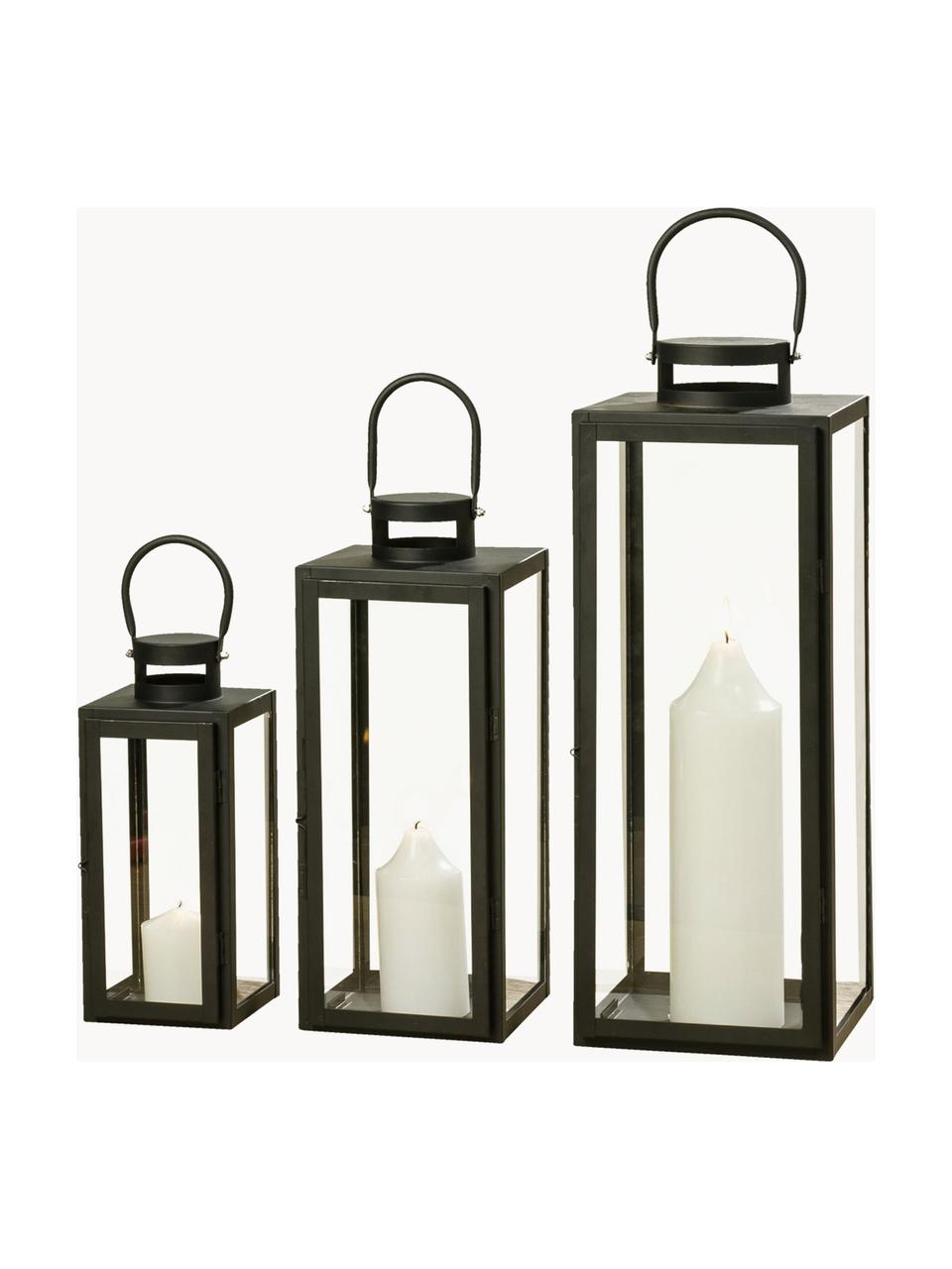 Laternen Arana aus Glas, 3er-Set, Glas, Metall, Schwarz, Transparent, Set mit verschiedenen Grössen
