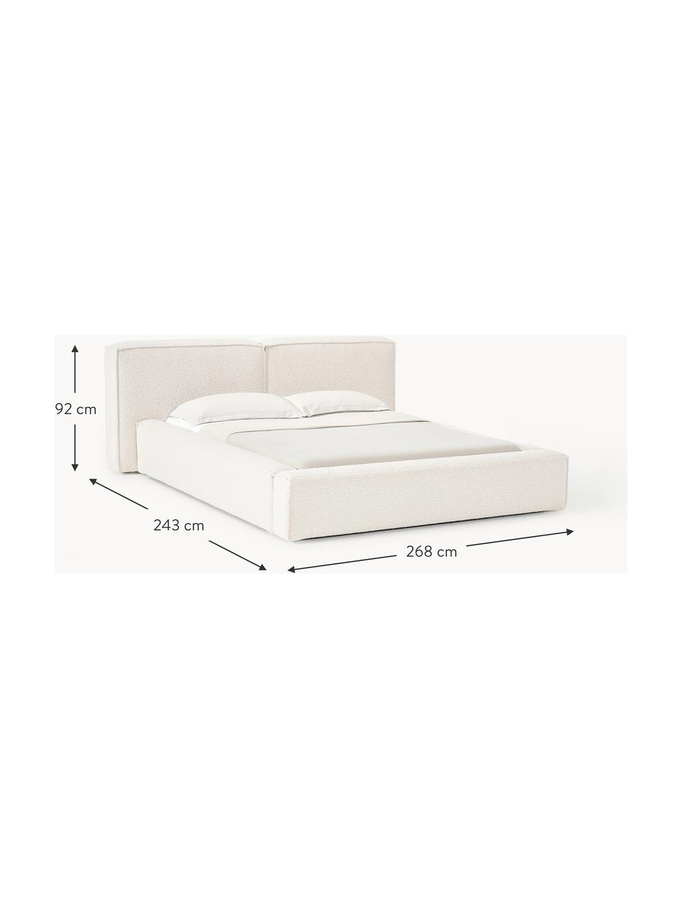 Čalúnená buklé posteľ s úložným priestorom Lennon, Buklé lomená biela, Š 208 x D 243 cm (spacia plocha 140 x 200 cm)