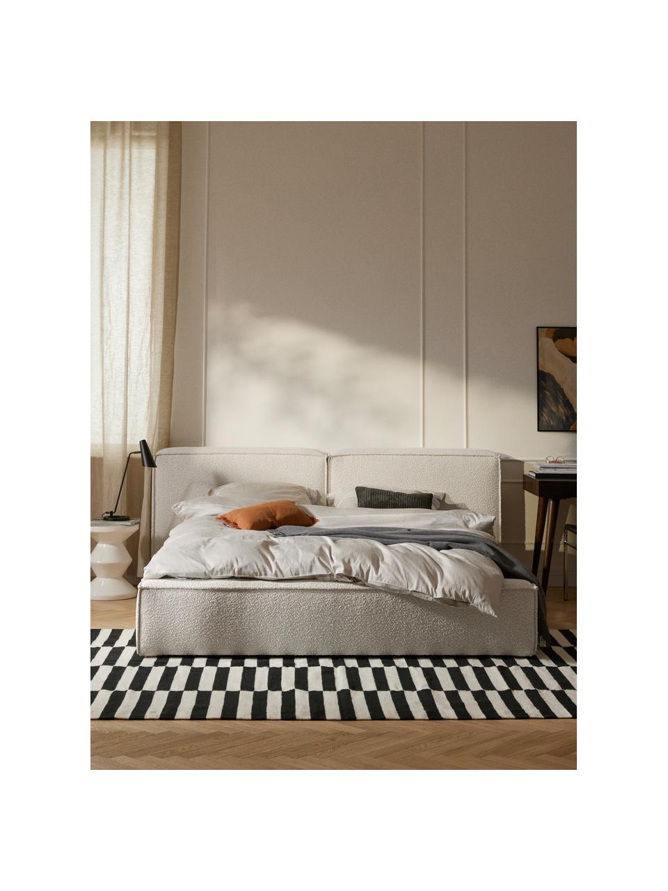 Čalouněná bouclé postel s úložným prostorem Lennon, Tlumeně bílá, Š 208 cm, D 243 cm (plocha k ležení 140 cm x 200 cm)