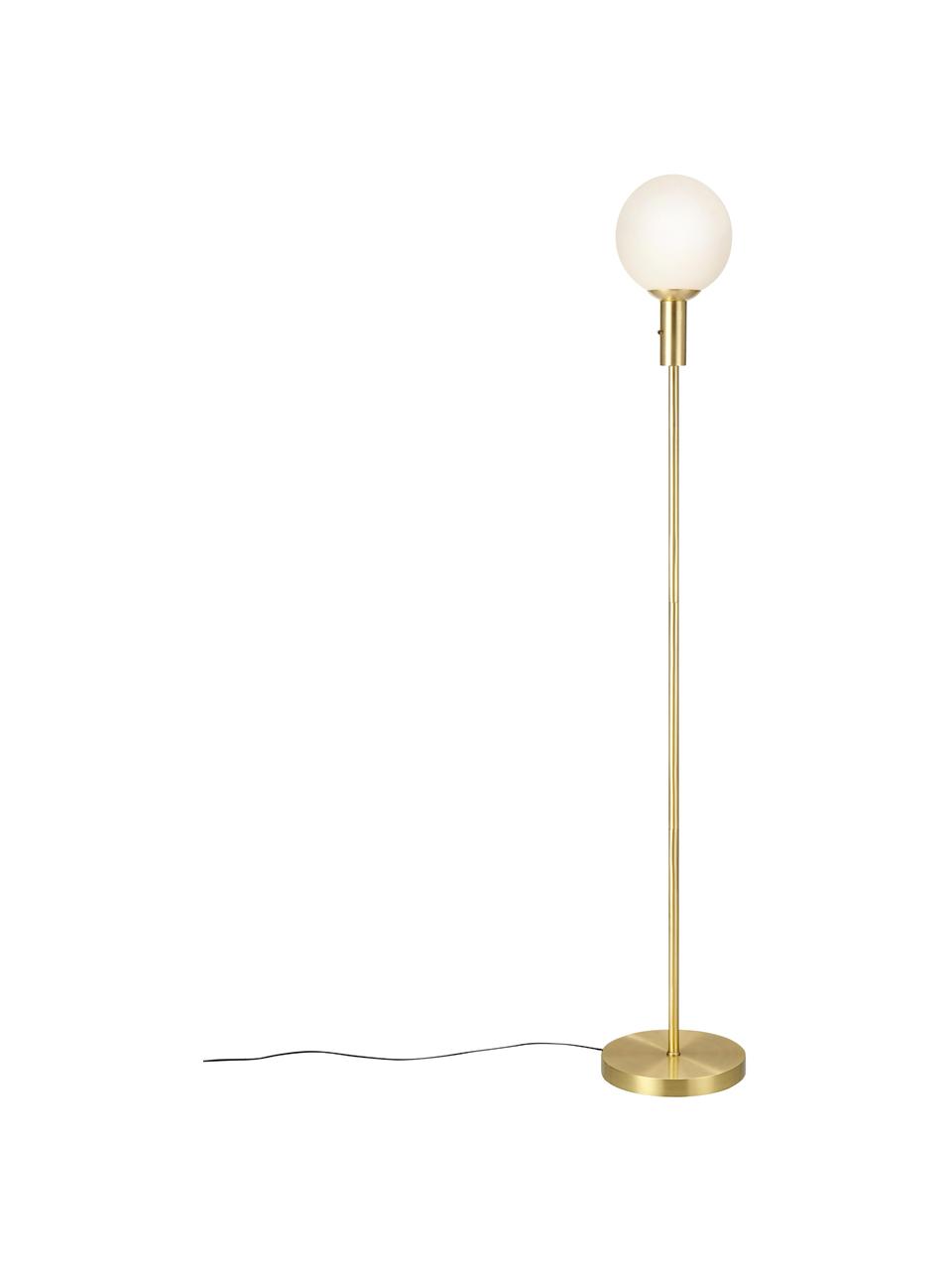 Stehlampe Minna aus Opalglas, Lampenschirm: Opalglas, Lampenfuß: Metall, vermessingt, Messingfarben, Ø 22 x H 144 cm