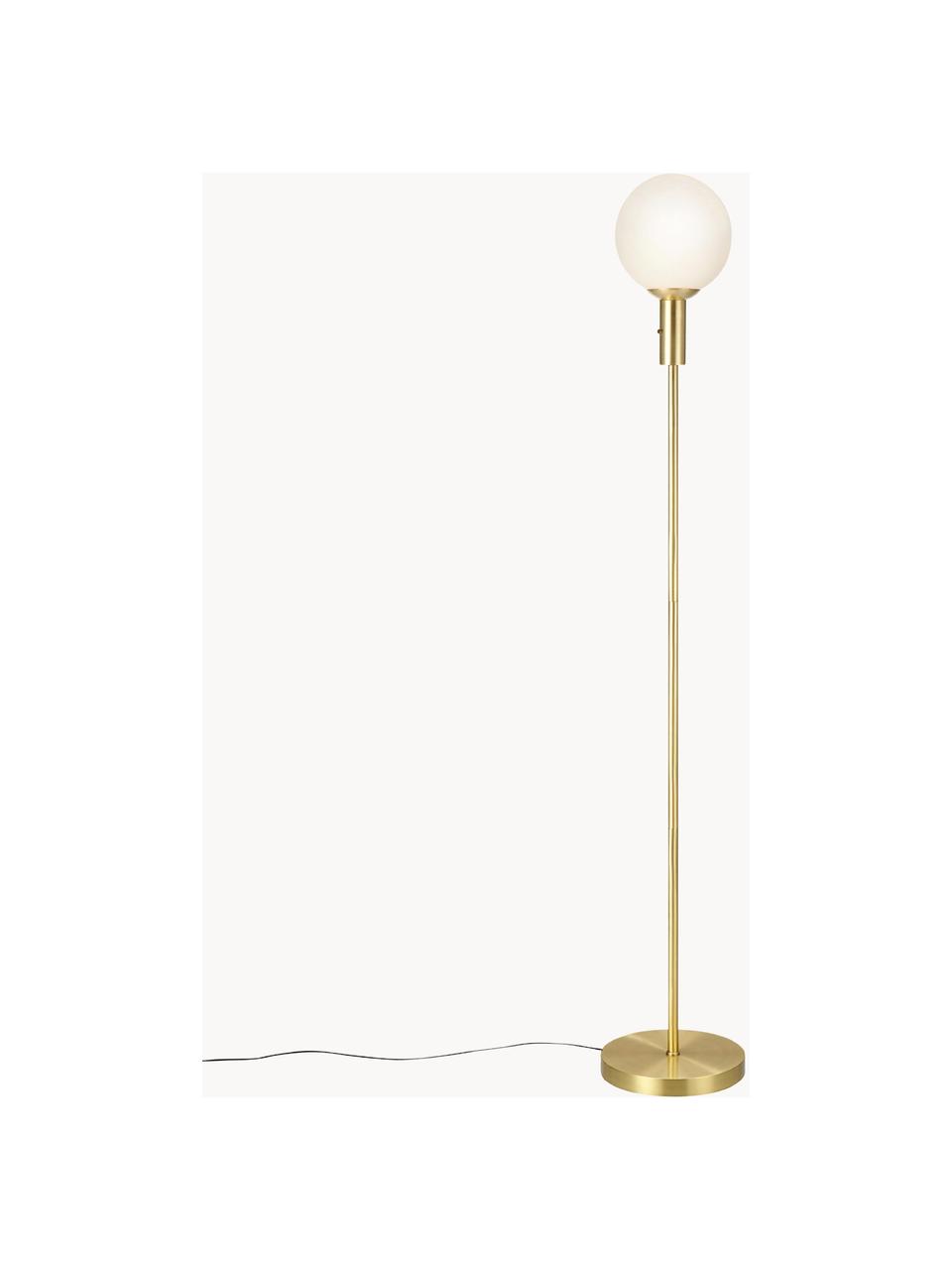 Vloerlamp Minna van opaalglas, Lampenkap: opaalglas, Lampvoet: vermessingd metaal, Goudkleurig, wit, H 144 cm