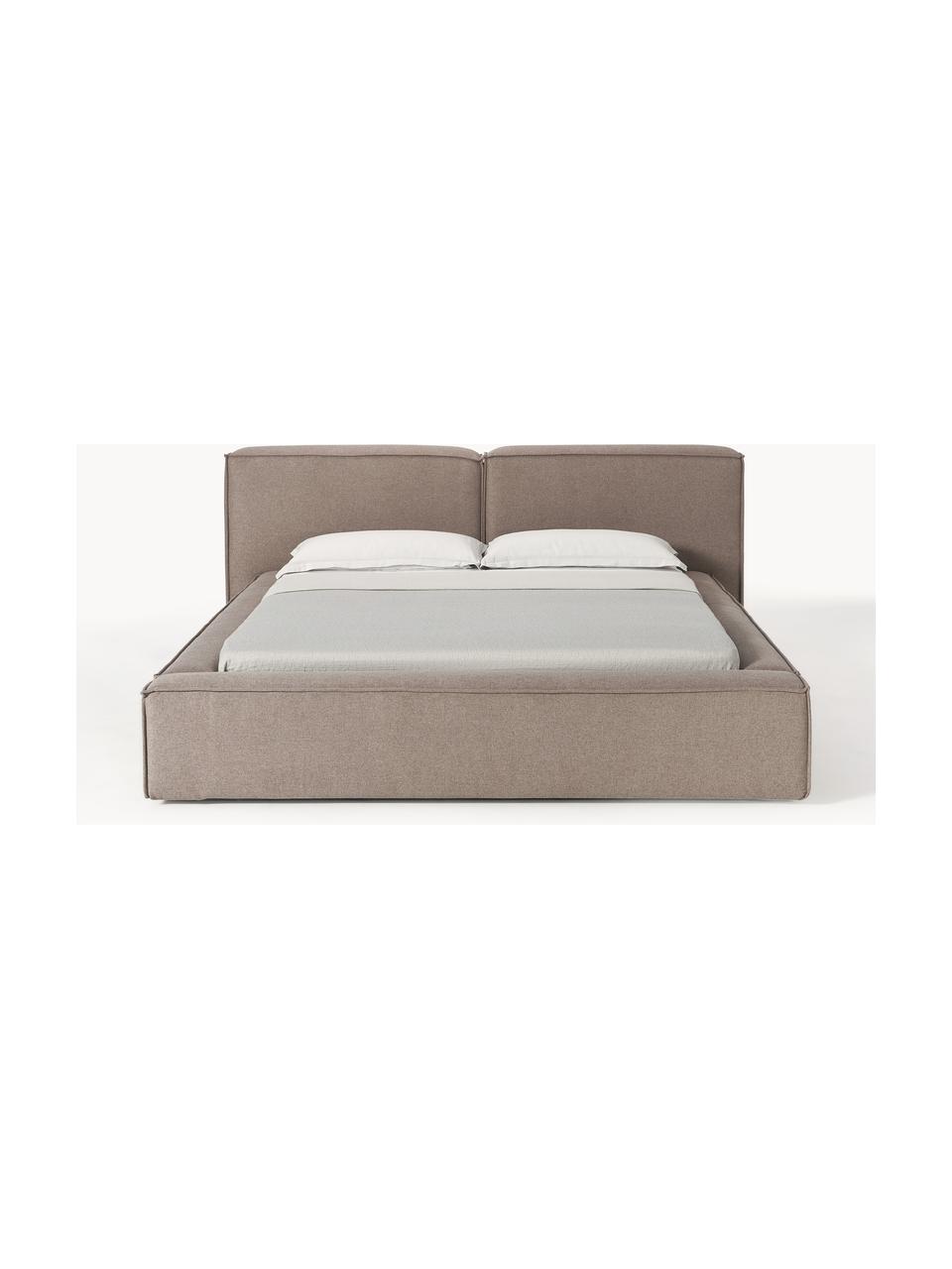 Letto imbottito Lennon, Rivestimento: 100% poliestere Il rivest, Struttura: legno di pino massiccio, , Piedini: legno, plastica Questo pr, Tessuto taupe, Larg. 208 x Lung. 243 cm (superfice 140 x 200 cm)