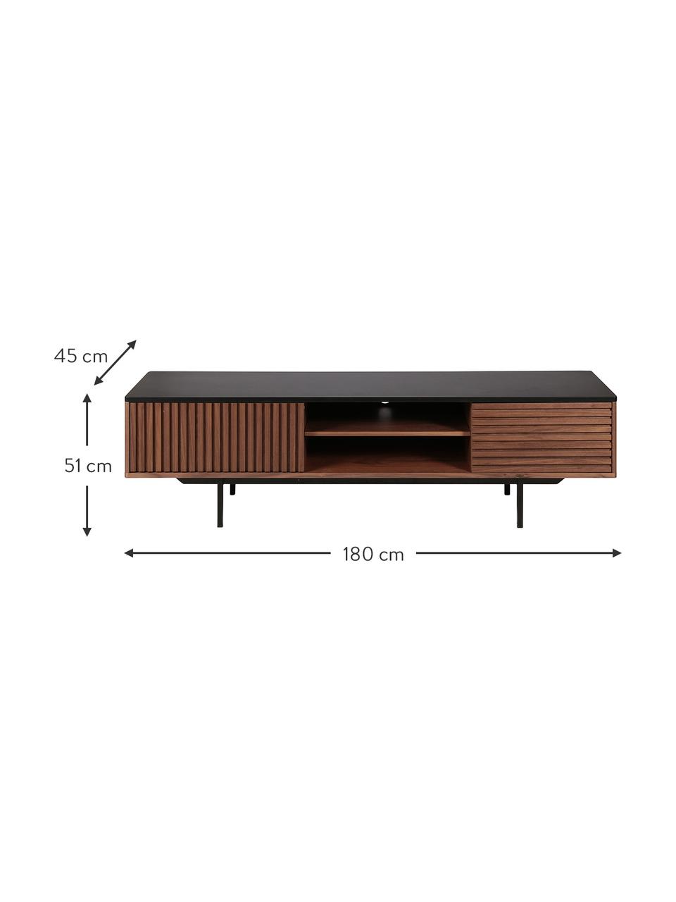 Credenza bassa con decoro scanalato Nuance, Gambe: metallo rivestito, Marrone, nero, Larg. 180 x Alt. 51 cm