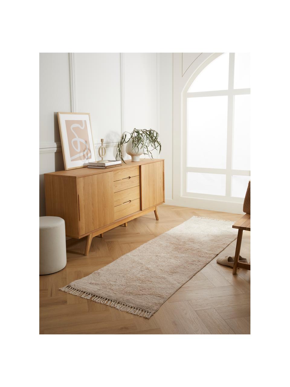 Handgetufteter Baumwollläufer Asisa mit Zickzack-Muster und Fransen, Beige, B 80 x L 250 cm