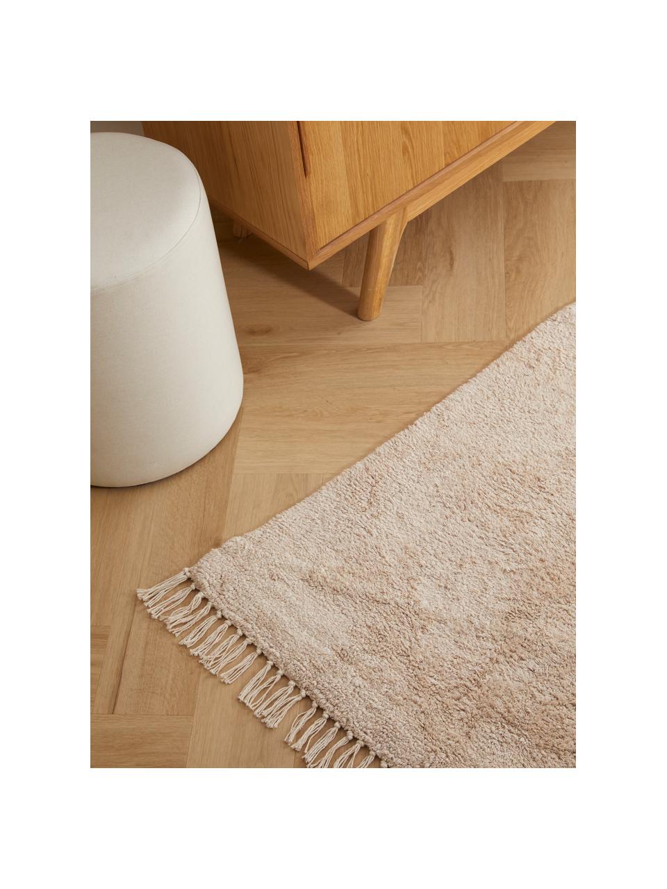 Handgetufte katoenen loper Asisa met zigzag patroon en franjes, Beige, B 80 x L 250 cm