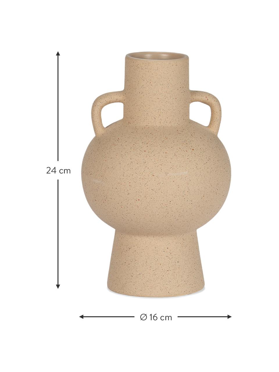 Vaso di design in gres con manici Barbara, Gres, Beige, Ø 16 x Alt. 24 cm