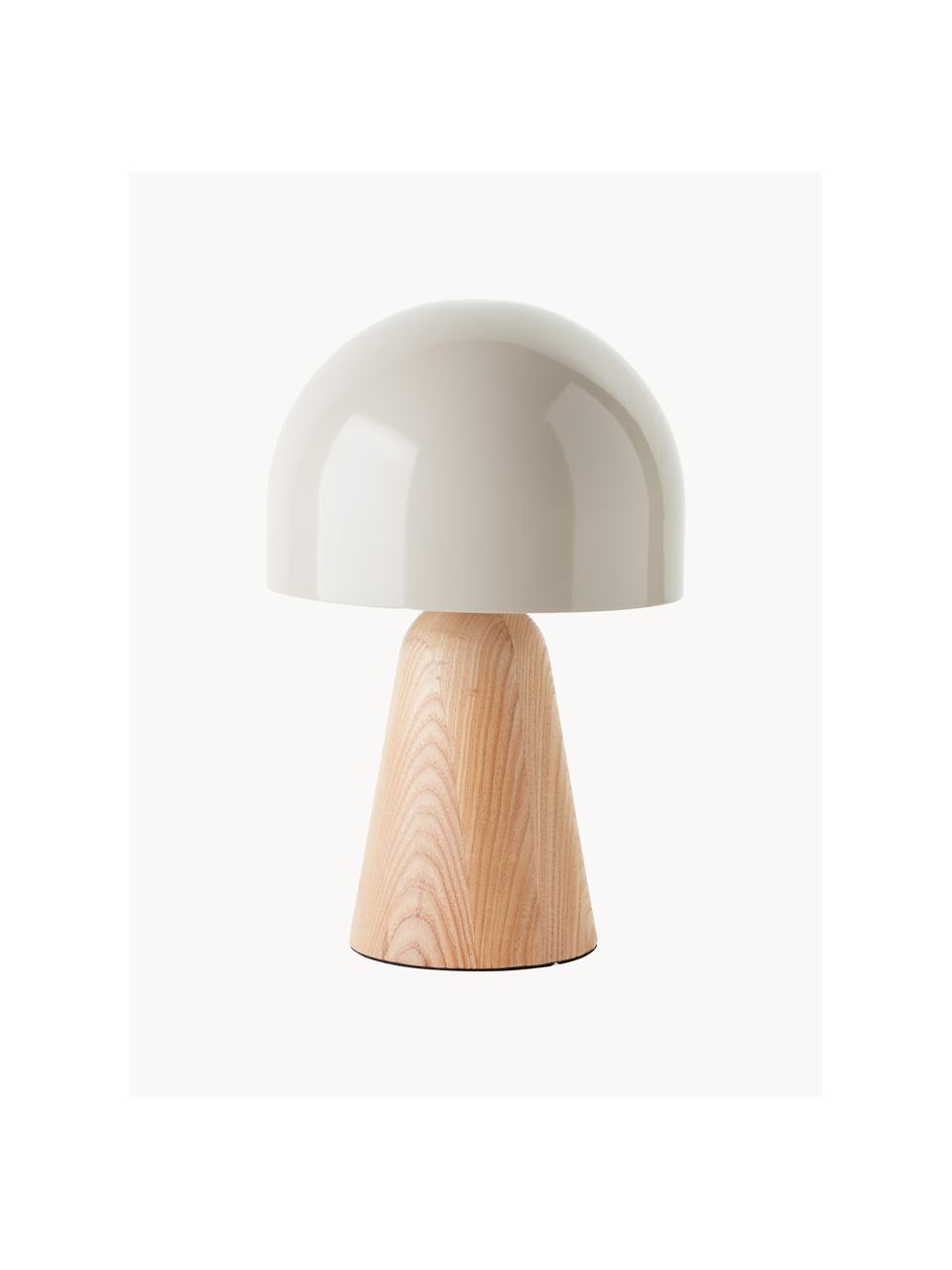 Lámpara de mesa pequeña Nalam, Pantalla: vidrio, Cable: recubierto en tela, Beige claro, madera clara, Ø 20 x Al 31 cm
