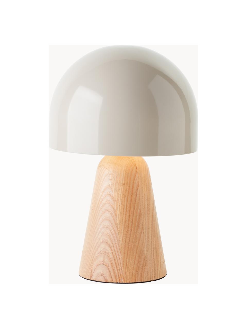 Lámpara de mesa pequeña Nalam, Pantalla: vidrio, Cable: recubierto en tela, Beige claro, madera clara, Ø 20 x Al 31 cm