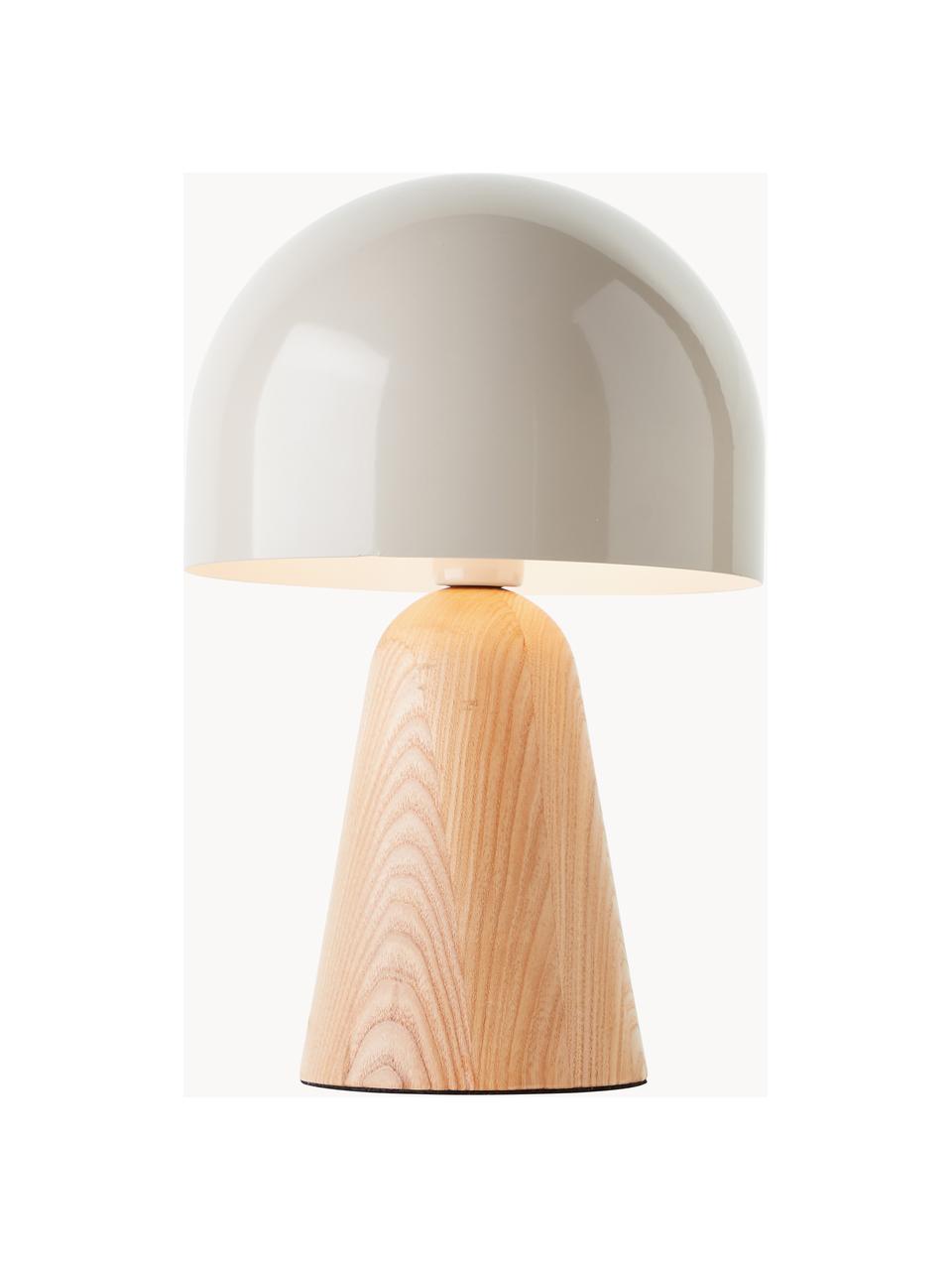 Kleine Tischlampe Nalam, Lampenschirm: Metall, beschichtet, Lampenfuß: Holz, Hellbeige, Helles Holz, Ø 20 x H 31 cm