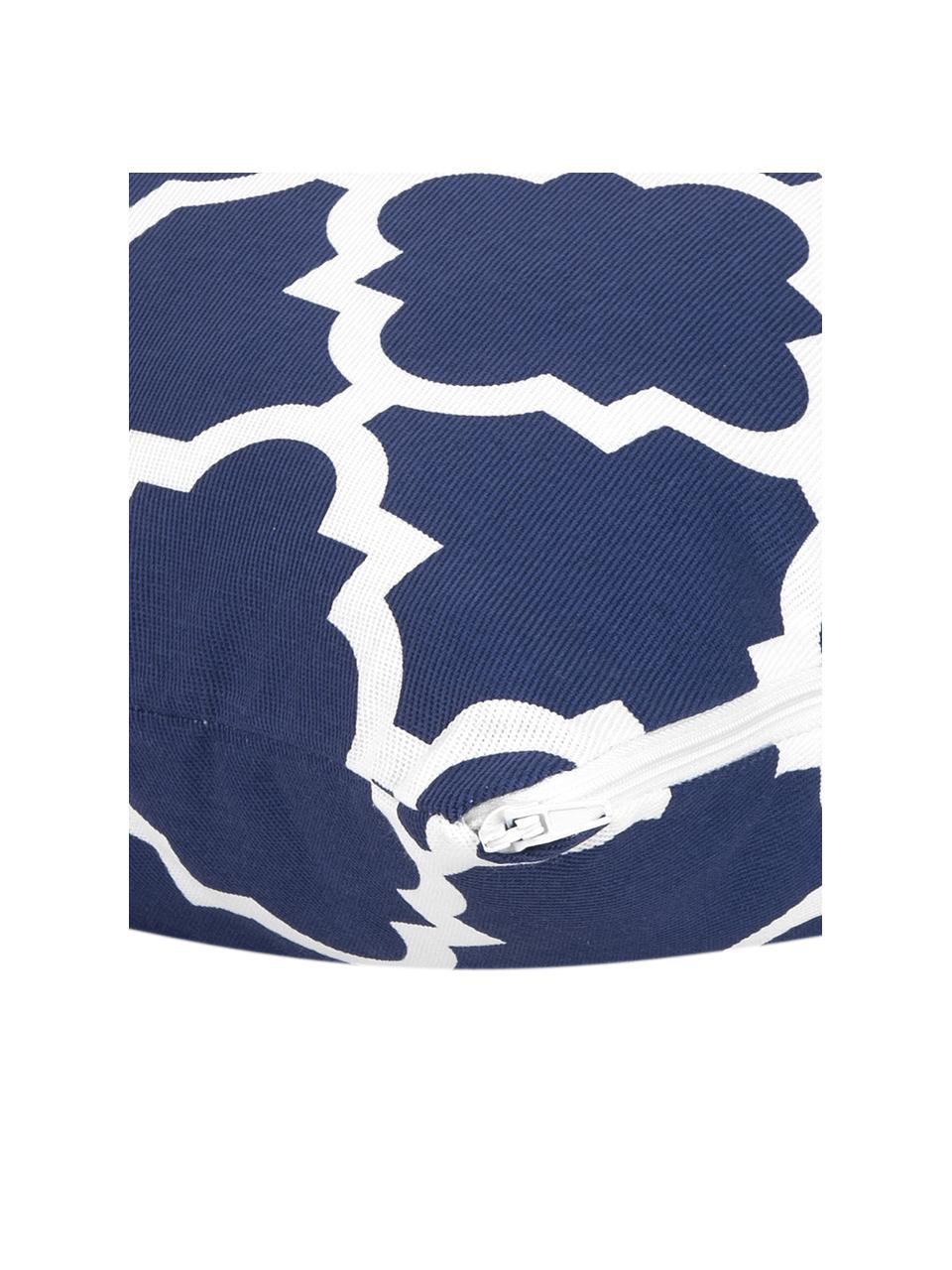 Kissenhülle Lana in Marineblau mit grafischem Muster, 100% Baumwolle, Marineblau, Weiss, B 45 x L 45 cm