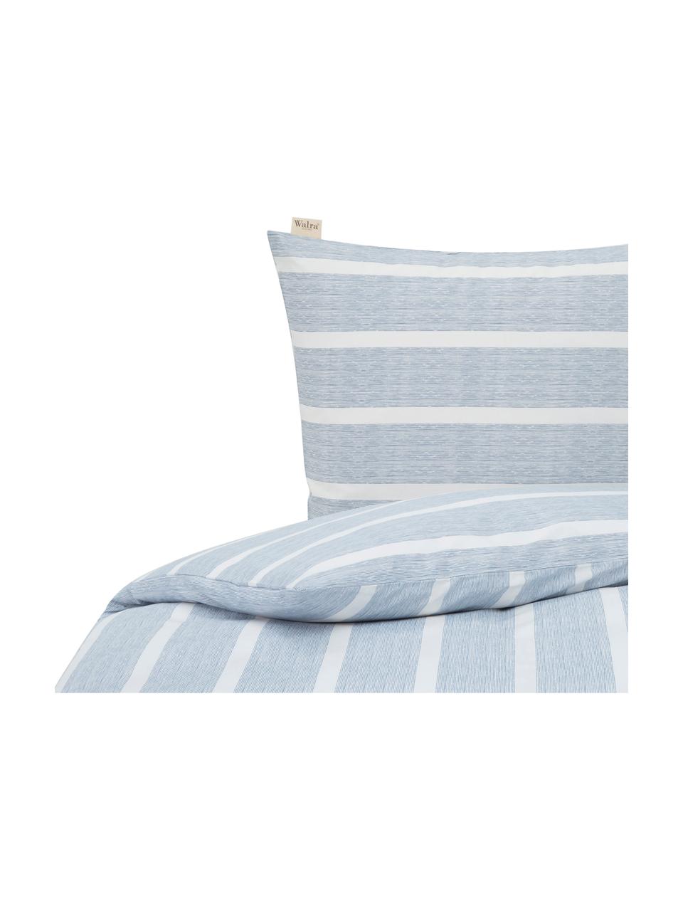 Pościel z bawełny Stripe Along, Niebieski, biały, 135 x 200 cm + 1 poduszka 80 x 80 cm