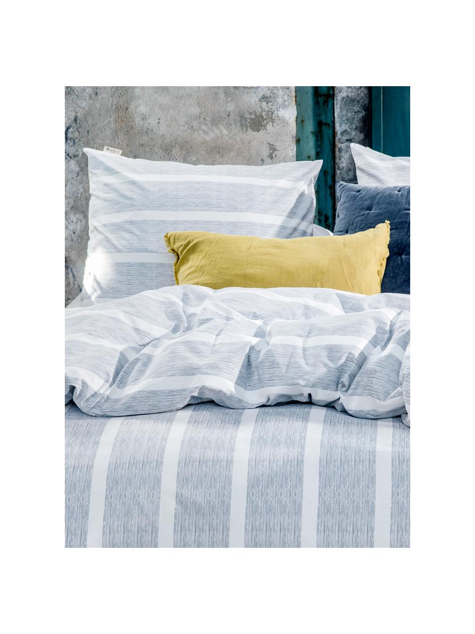 Gestreifte Baumwoll-Bettwäsche Stripe Along, Webart: Renforcé Renforcé besteht, Blau, Weiß, 135 x 200 cm + 1 Kissen 80 x 80 cm