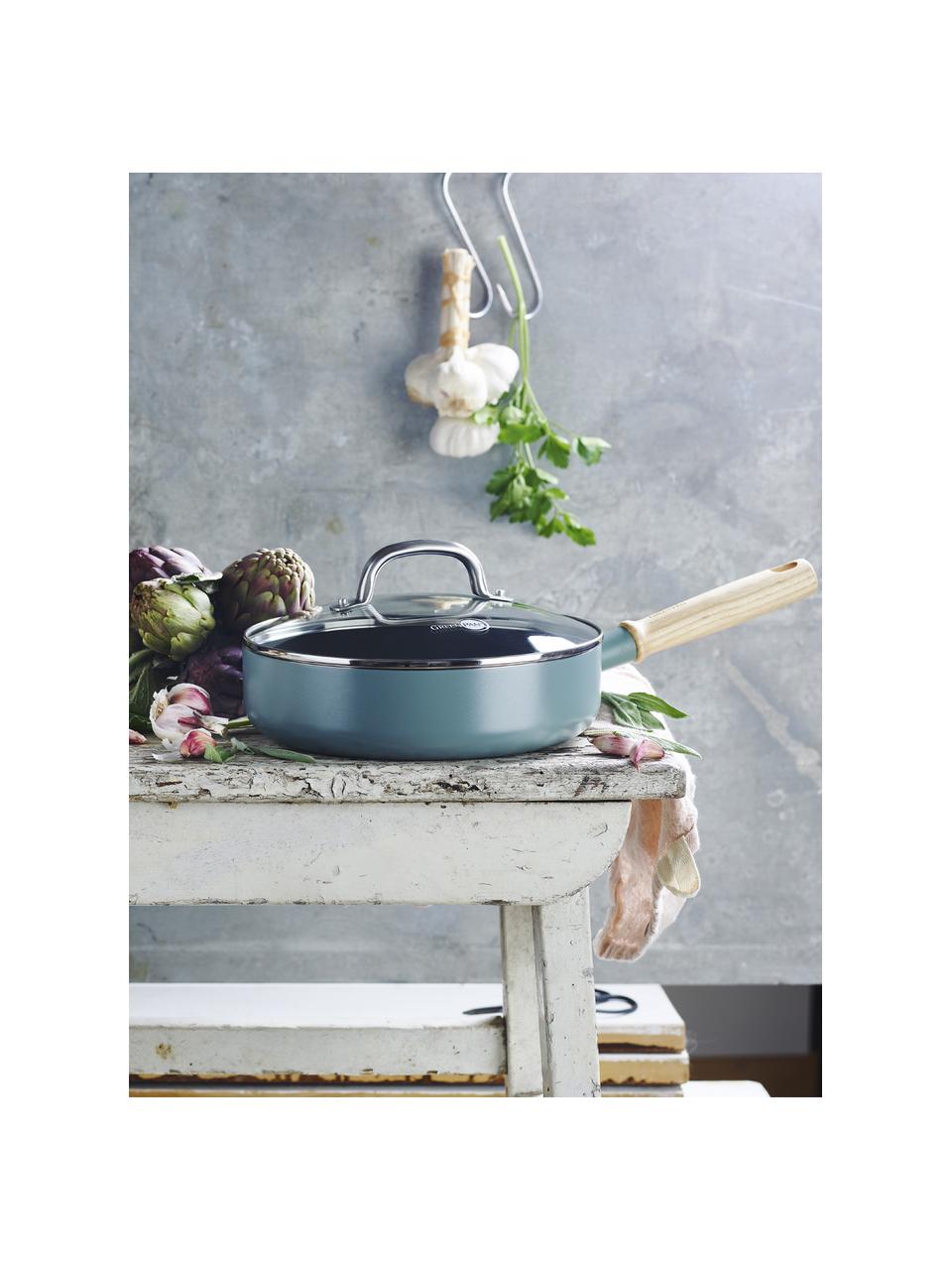 Batería de cocina antiadherente Mayflower, 8 pzas., Azul claro, madera de fresno, Set de diferentes tamaños