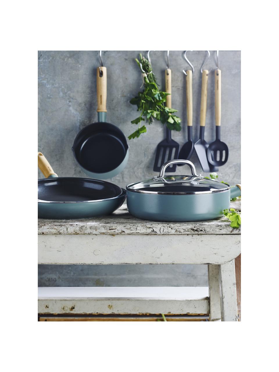 Set de cuisine avec revêtement antiadhésif Mayflower, 8 élém., Bleu ciel, bois de frêne, Lot de différentes tailles