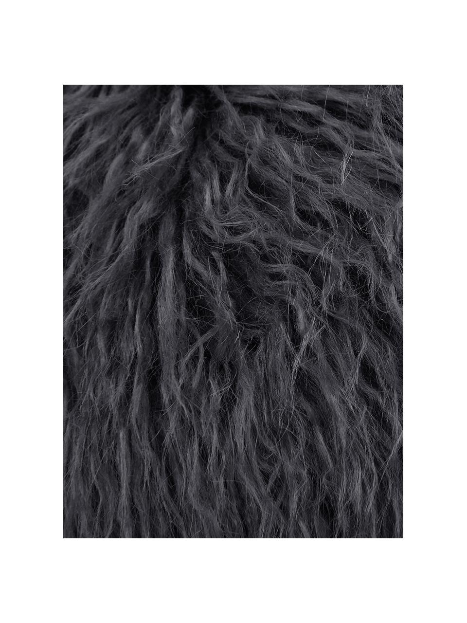 Flauschige Kunstfell-Kissenhülle Morten in Dunkelgrau, gelockt, Vorderseite: 67% Acryl, 33% Polyester, Rückseite: 100% Polyester, Dunkelgrau, B 40 x L 40 cm