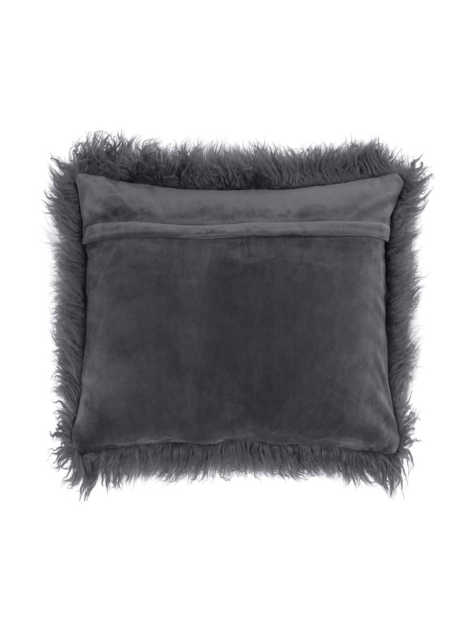Poszewka na poduszkę ze sztucznego futra Morten, kręcone włosie, Ciemny szary, S 40 x D 40 cm