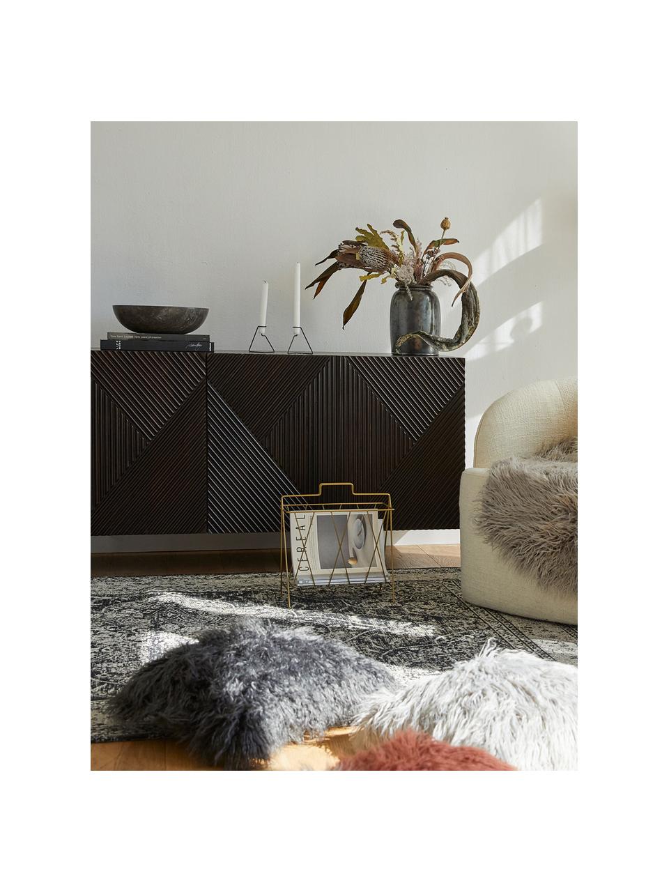 Funda de cojín de pelo sintético rizado Morten, Parte superior: 67% acrílico, 33% poliést, Parte trasera: 100% poliéster con certif, Gris antracita, An 40 x L 40 cm