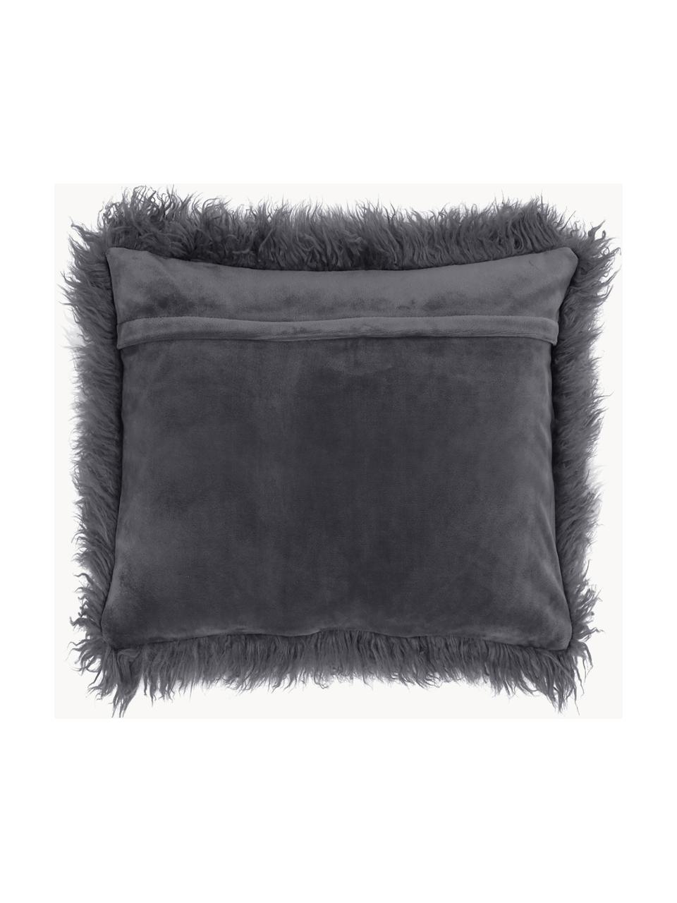 Housse de coussin 40x40 en fourrure synthétique frisée Morten, Anthracite, larg. 40 x long. 40 cm